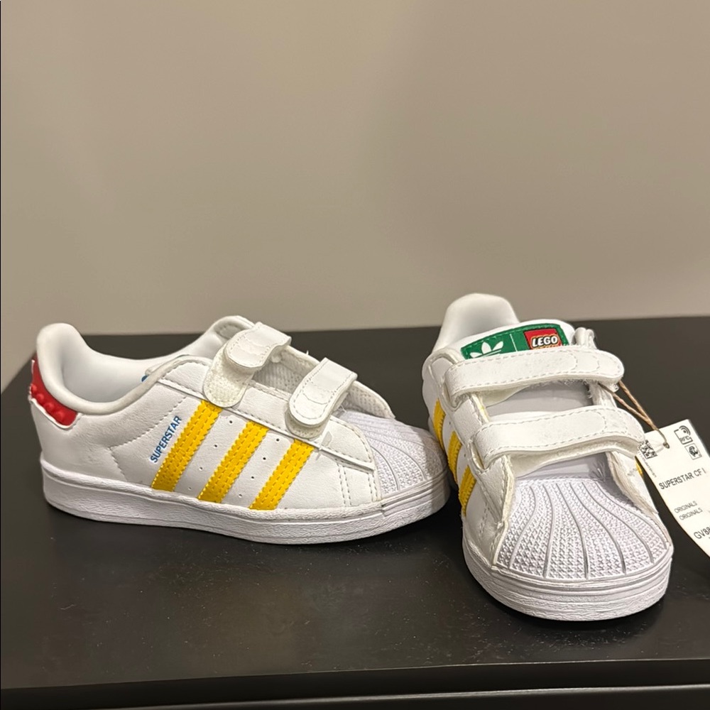 Adidas Kids Superstar CF I White and Yellow Shoes